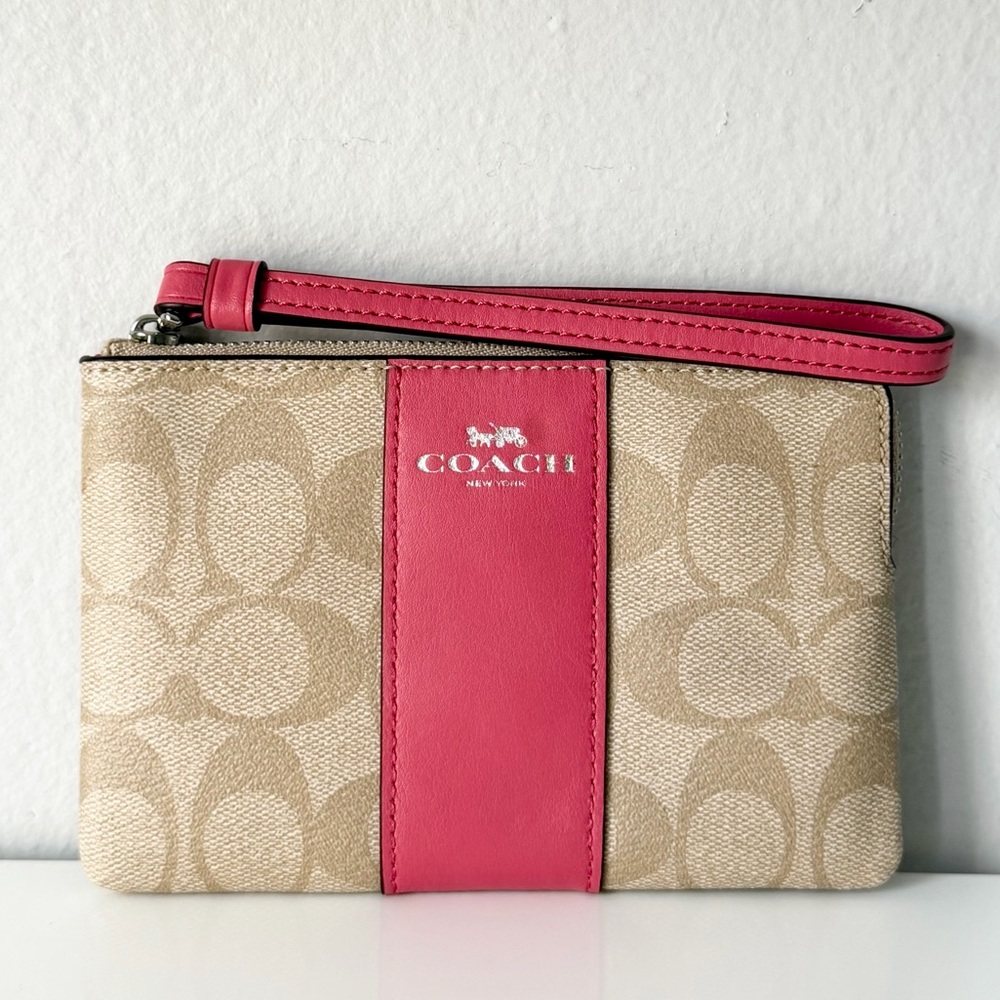 Coach Signature Corner Zip Pouch Wristlet